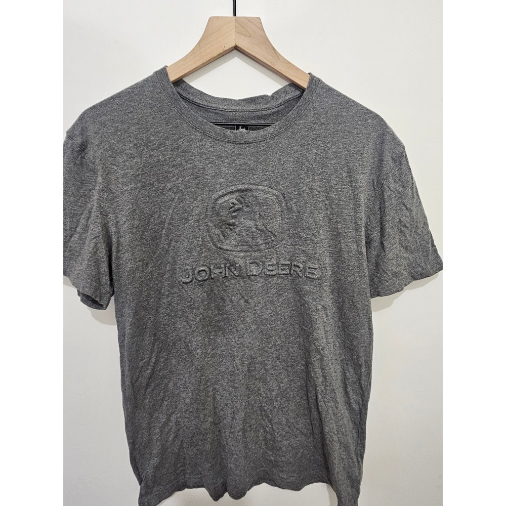 John Deere Mens Gray Embossed Logo Short Sleeve Cotton T-Shirt Size M RN70242